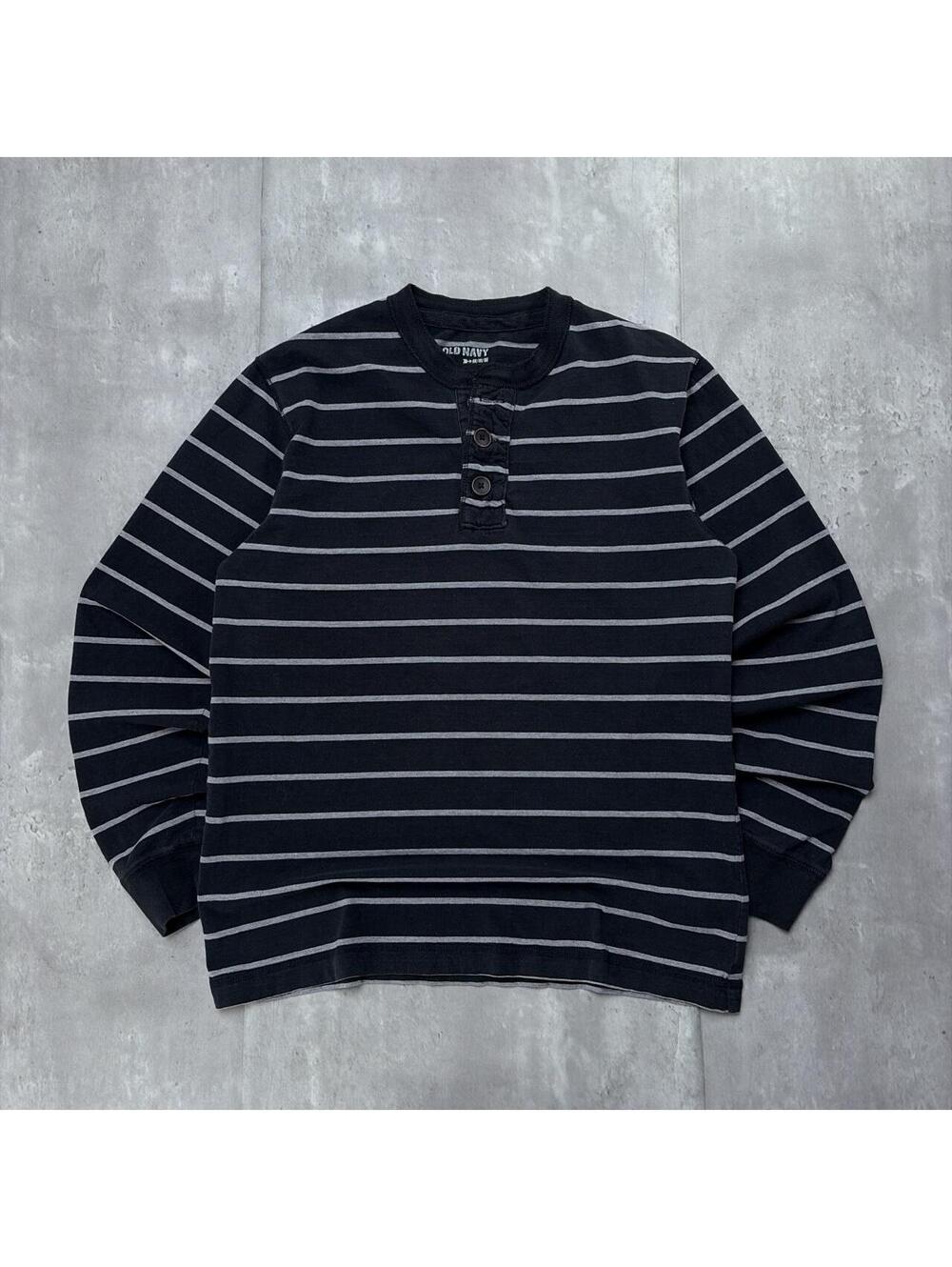 Y2K Old Navy Surf Grunge Striped Long Sleeve Henley Shirt